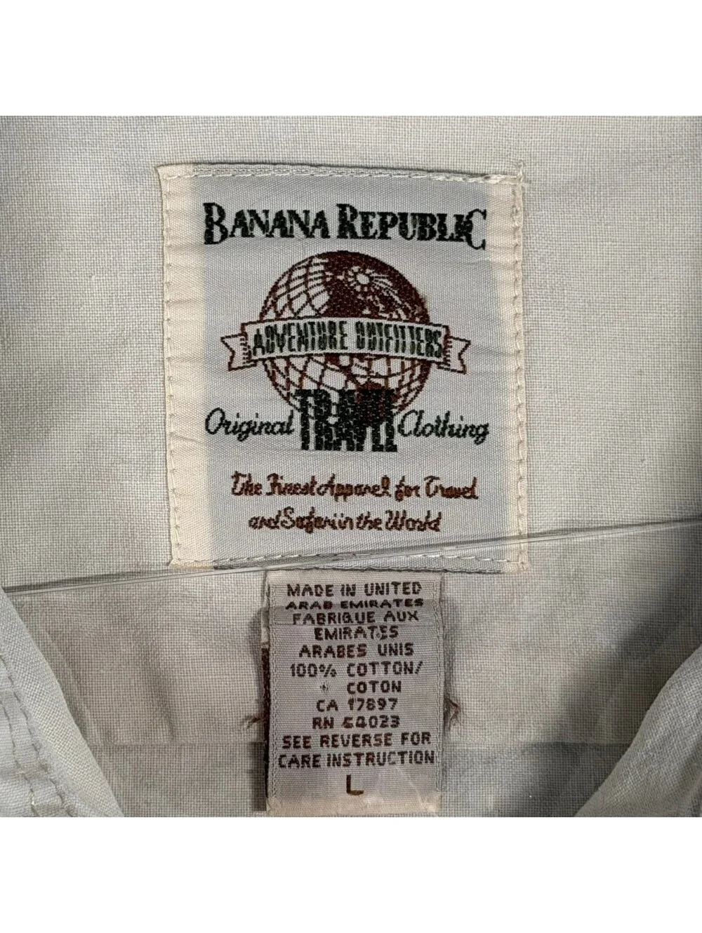 Vintage 90s Banana Republic Safari Travel Shirt Epaulette Khaki Size L Cotton